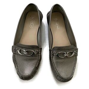 Coach Fredrica Tumbled Leather Loafers Platinum Flat Shoes Size 6B